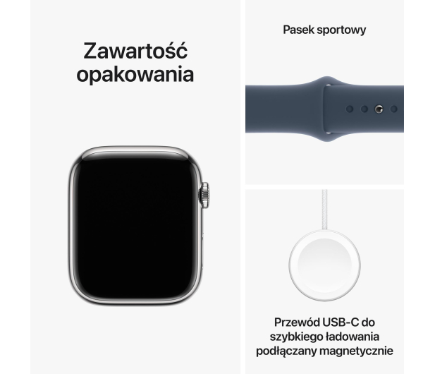 Apple Watch 9 45/Silver Steel/Storm Blue Sport Band S/M LTE - 1180288 - zdjęcie 11